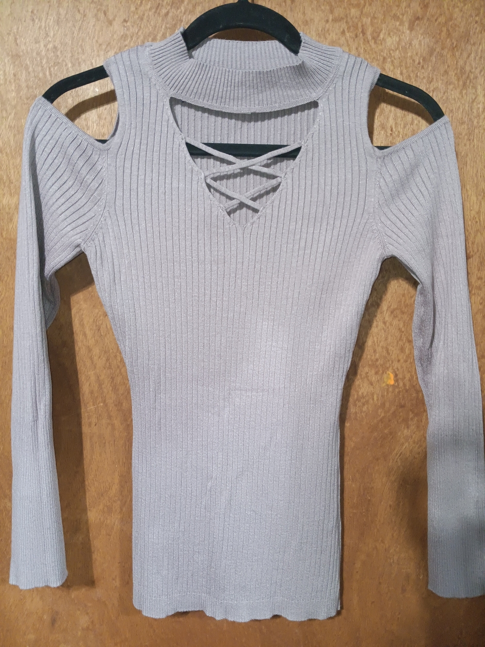 Say What? Lavender Ribbed Cold-Shoulder Long Sleeve Top